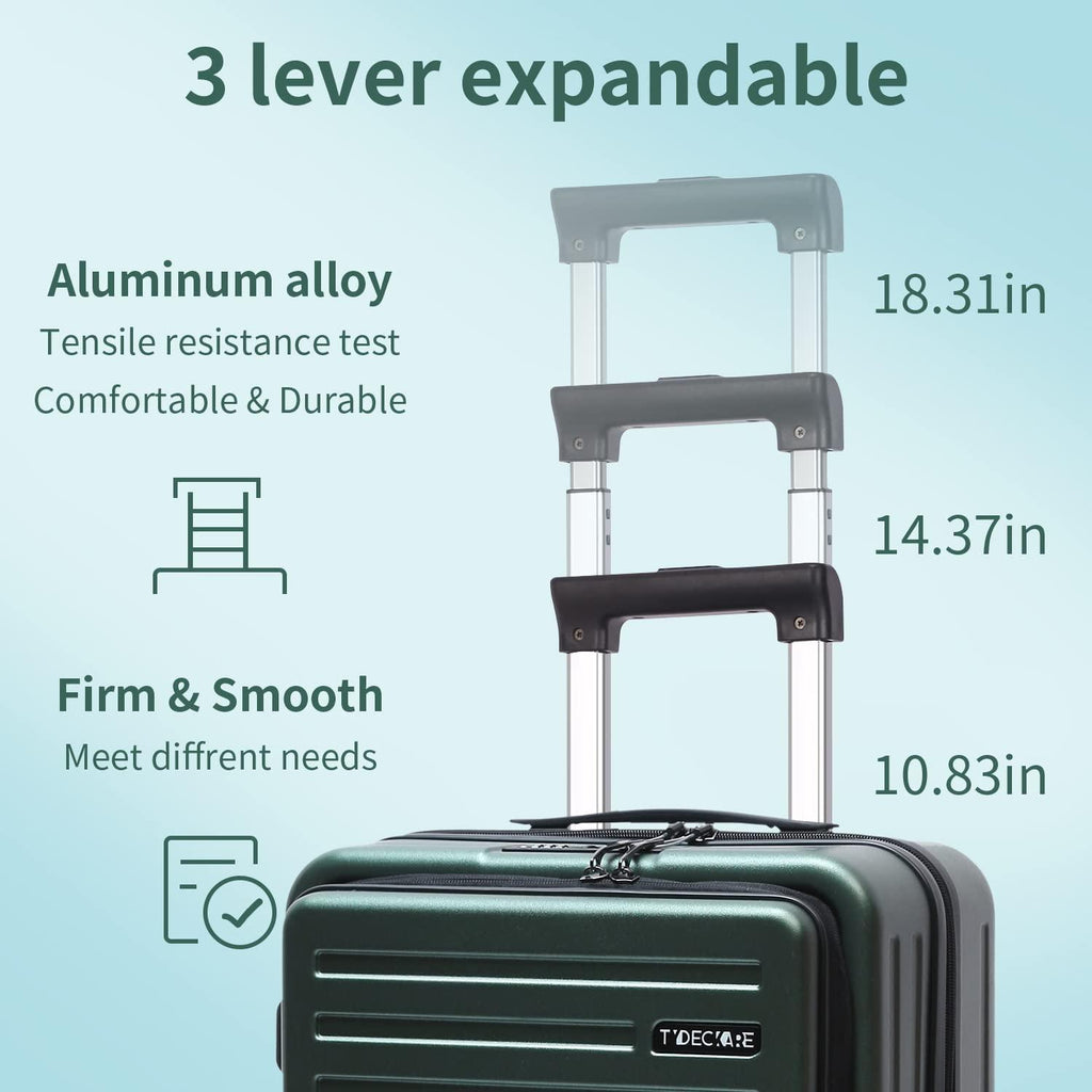20 Inch Carrry On Luggage with Front Zipper Pocket, 45L, Lightweight ABS+PC Hardshell Suitcase with TSA Lock &amp; Spinner Silent Wheels, Convenient for Business Trips, Dark Green