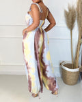 tie dye frill trim fringe belted cami jumpsuit