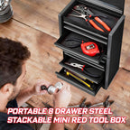 8-Drawer Rolling Black Tool Box, Heavy Duty Micro Roll Cab Steel Stackable Tool Chest with Lockable Drawers, 2-in-1 Lar& Compact Combo Set (3-Drawer + 5-Drawer) for Garage, Workshop