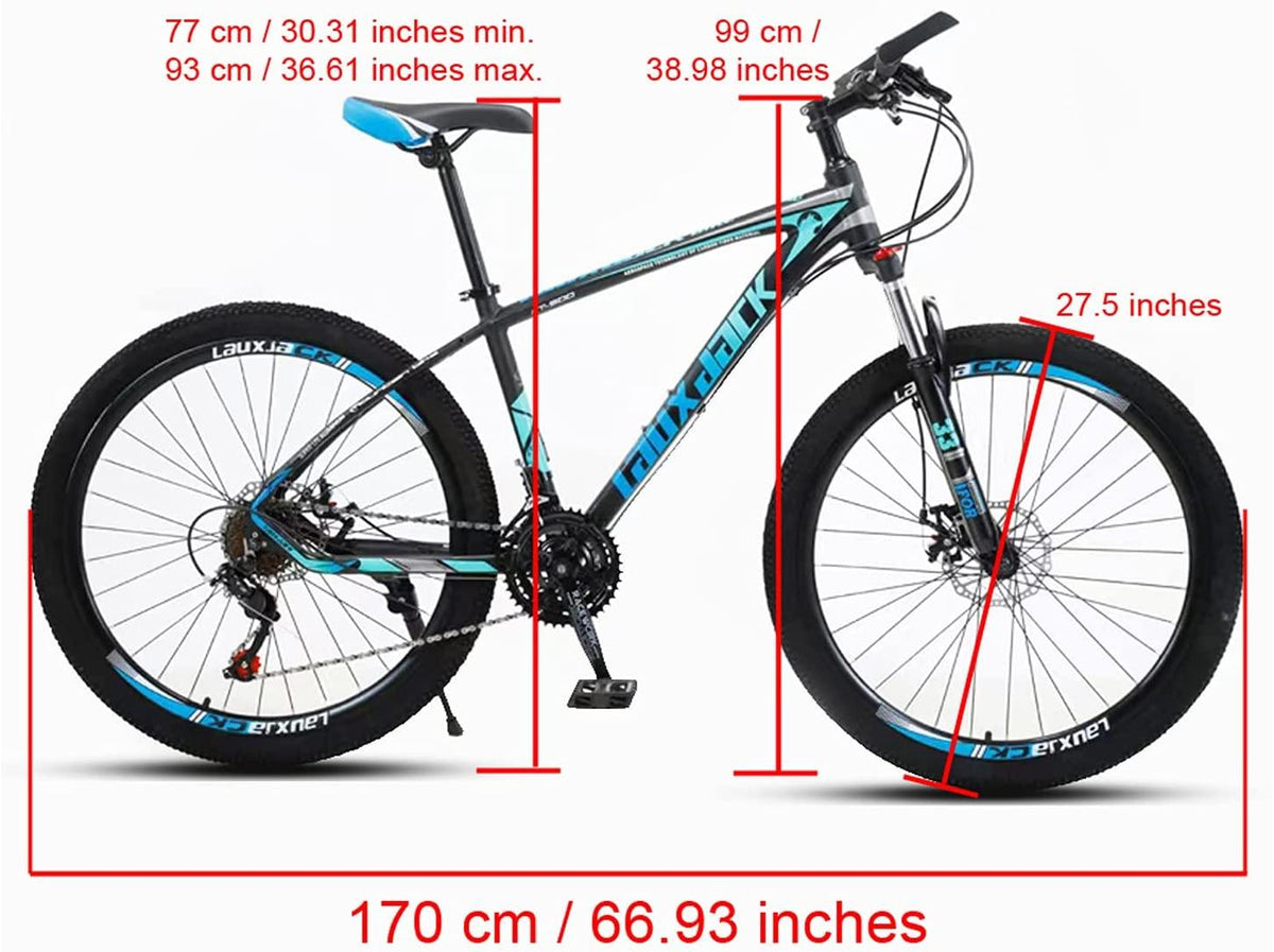 VIPIH Mens Mountain Bike 27.5-Inch Wheels, Aluminum Frame, 21 Speed Thumb Shifter, Front Suspension, Dual Disc Brakes Women Adult Bicycles Blue-Black w/mudguards, Bike Lock, Air Pump