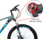 VIPIH Mens Mountain Bike 27.5-Inch Wheels, Aluminum Frame, 21 Speed Thumb Shifter, Front Suspension, Dual Disc Brakes Women Adult Bicycles Blue-Black w/mudguards, Bike Lock, Air Pump