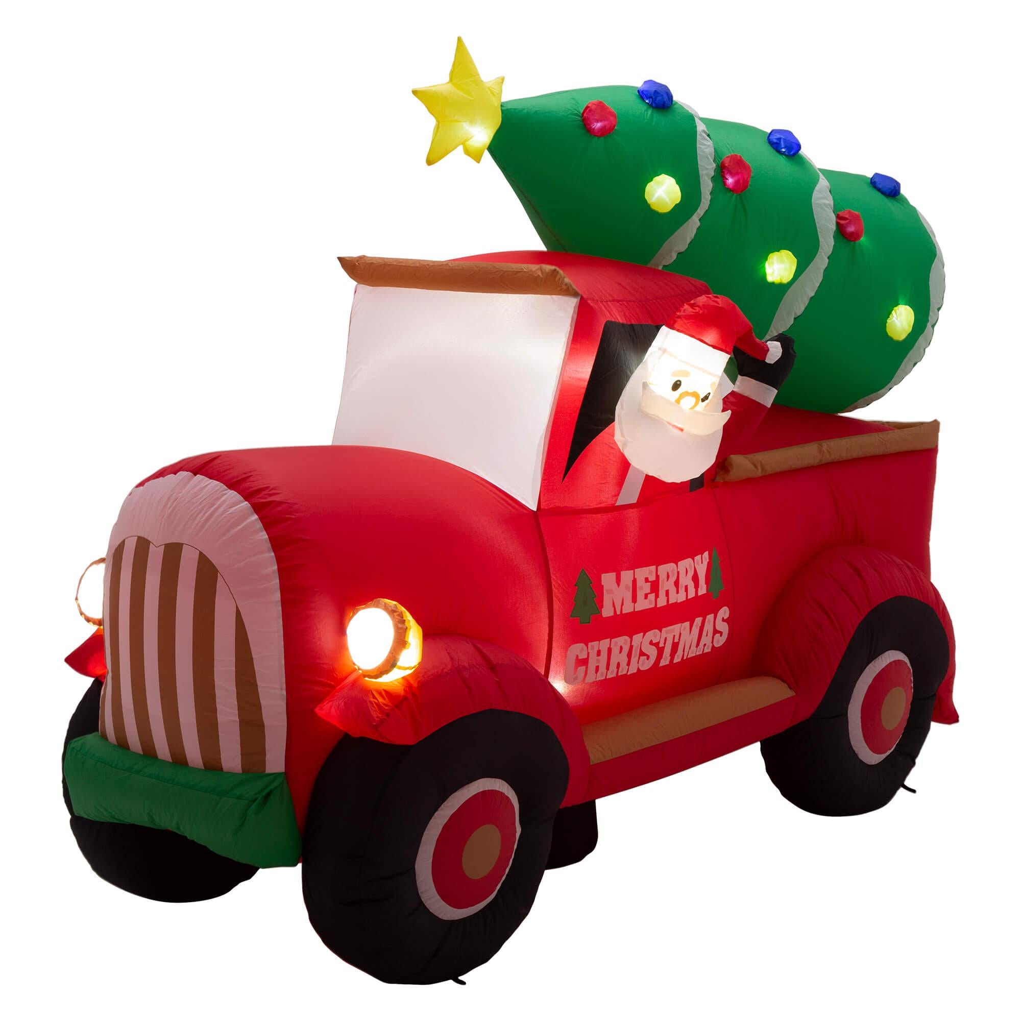 Glitzhome 7FT Santa Claus On Pick Up Truck Inflatable Decor