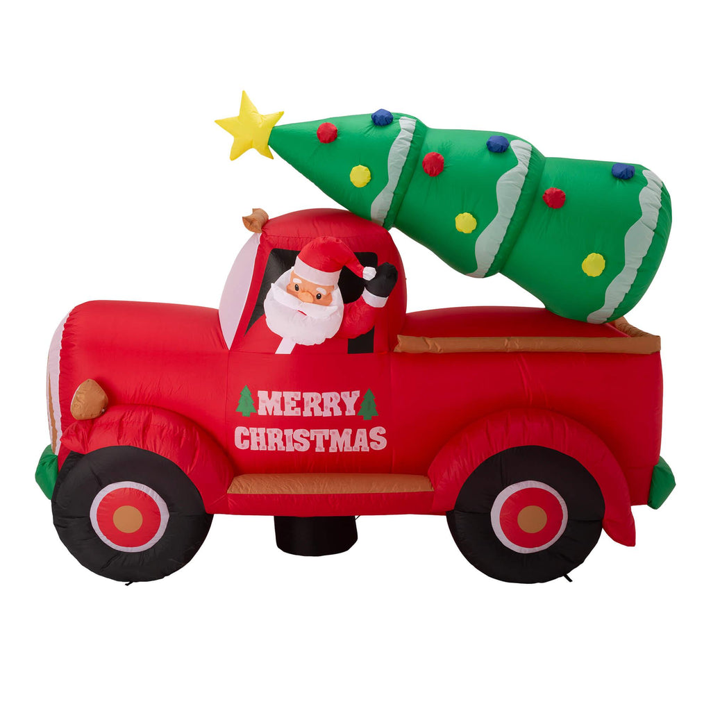 Glitzhome 7FT Santa Claus On Pick Up Truck Inflatable Decor