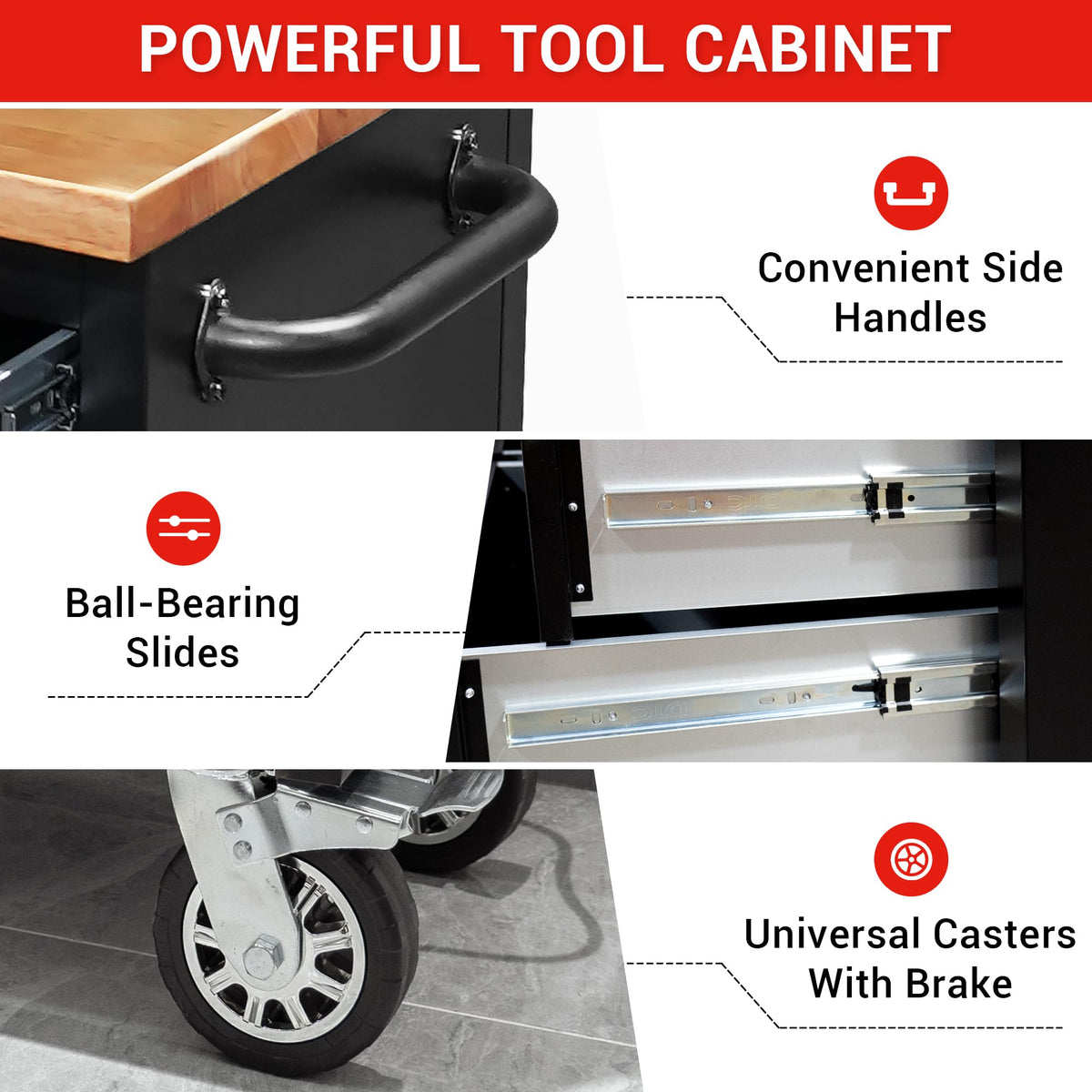 72-inch Tool Chest Cabinet Rolling GaraWorkbench with 15 StoraDrawers and Wheels, 3 Upper Cabinet, Pegboard, Steel LarTool Box,Matte Black