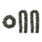 24 in. D 9 ft. L Pre-Lit Glittered Pine Cone Artificial Christmas Garland Set and Wreath (2-Pack)