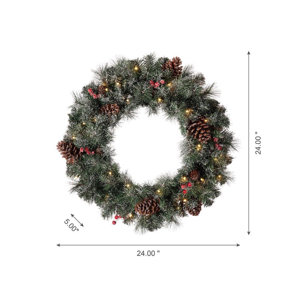 24 in. D 9 ft. L Pre-Lit Glittered Pine Cone Artificial Christmas Garland Set and Wreath (2-Pack)