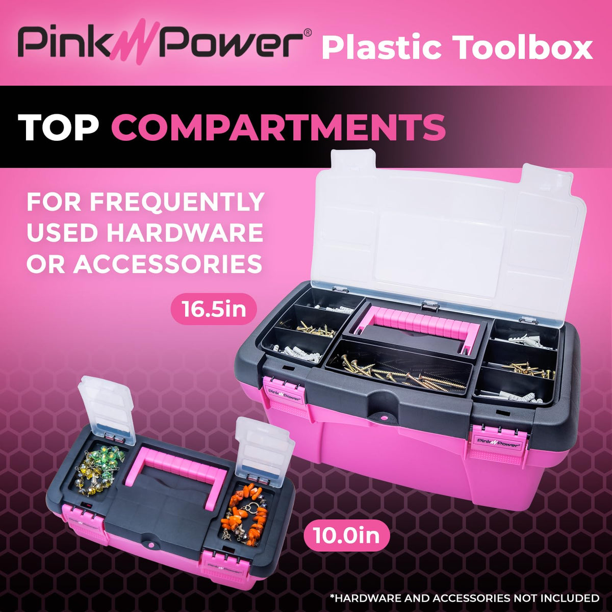 Pink Tool Box for Women - Sewing, Art & Craft Organizer Small & LarPlastic Tool Box with Handle - Pink Toolbox Sewing Tool StoraBox - Portable Mini LocTool Boxes (2 Pack)