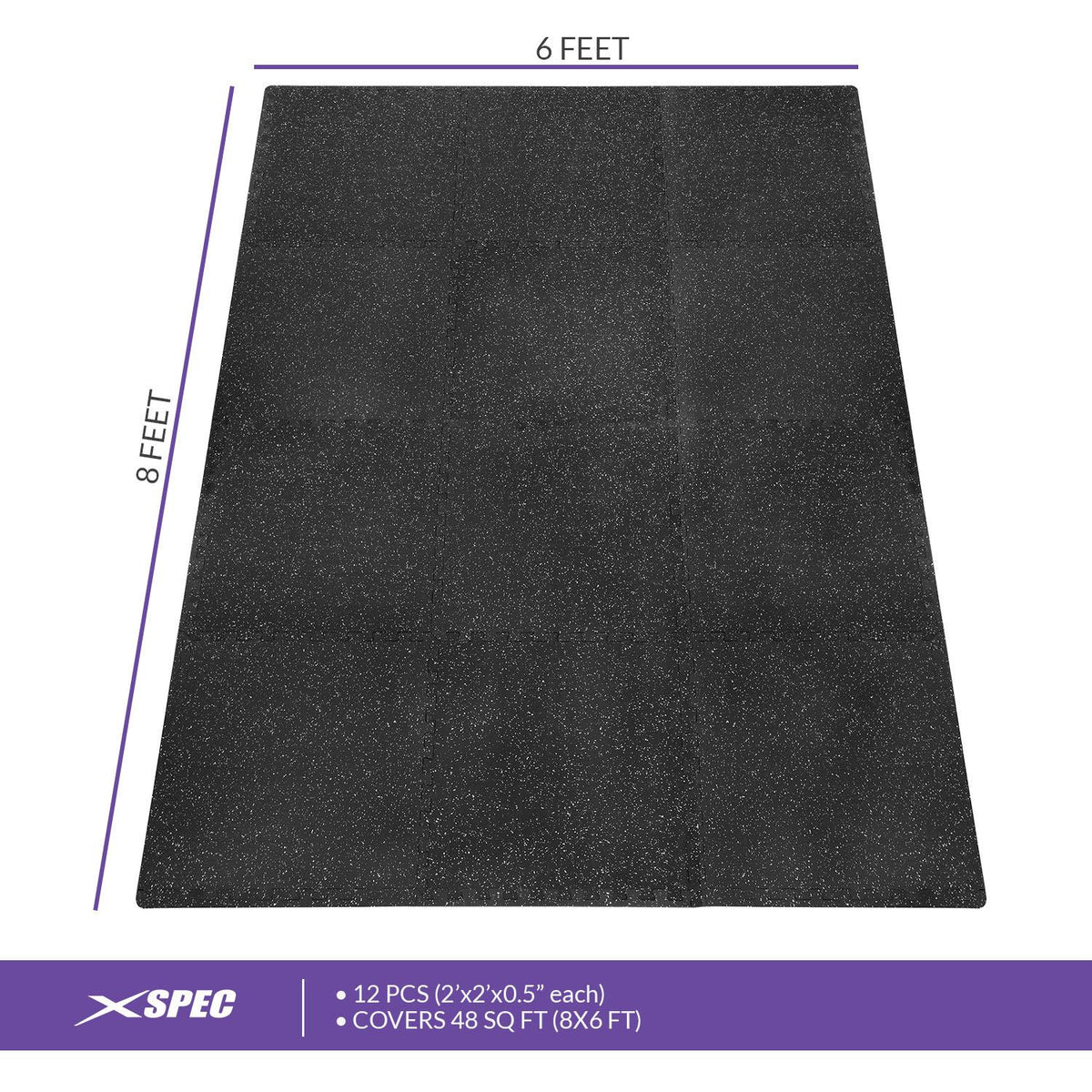 Xspec  1/2" Thick 48 sq ft Rubber Top EVA Foam Exercise Gym Mat 12 Pcs, Grey