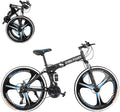 26 inch Folding Mountain Bikes with 21 Speed, Non-Slip Adults Mountain Bike for Men and Women, High-Carbon Steel Mountain Bicycle with Double Disc Brakes and Full Suspension, US Stock