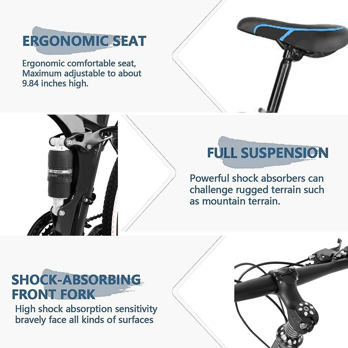 26 inch Folding Mountain Bikes with 21 Speed, Non-Slip Adults Mountain Bike for Men and Women, High-Carbon Steel Mountain Bicycle with Double Disc Brakes and Full Suspension, US Stock