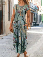 Flower Print Round Neck Short Sleeve Dress