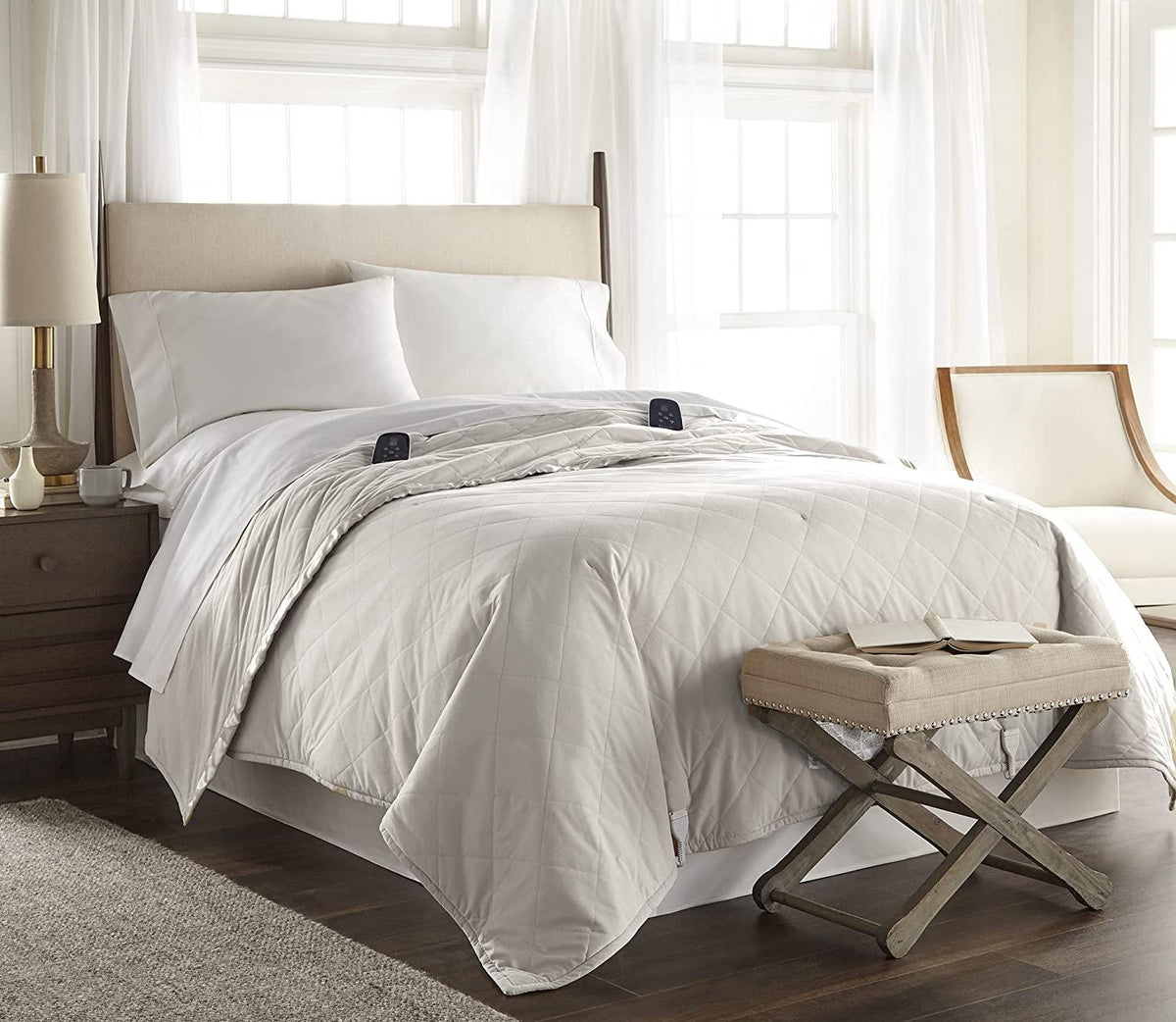 Thermee Micro Flannel King-Size Electric Heated Blanket  Machine Wash &amp; Dry  Timer &amp; Safety Shutoff  108Lx90W  Sand