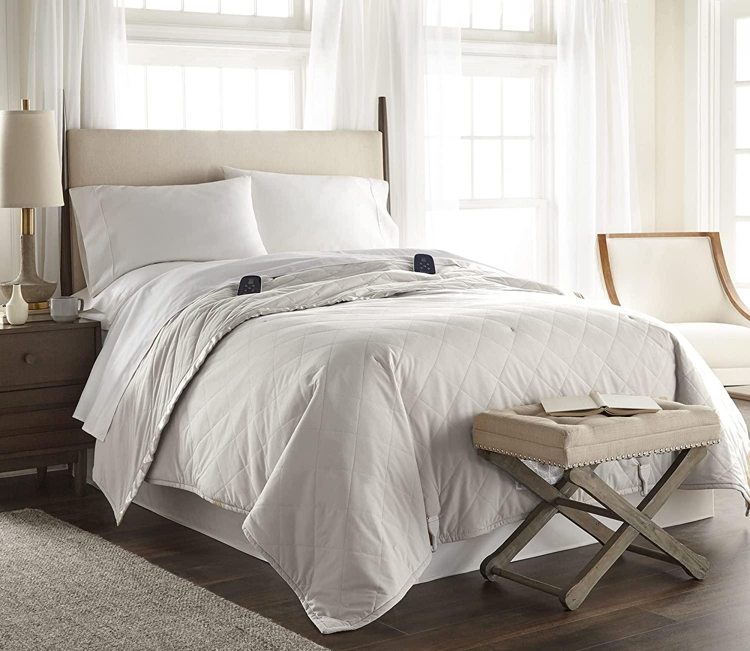 Thermee Micro Flannel King-Size Electric Heated Blanket, Machine Wash &amp; Dry, Timer &amp; Safety Shutoff, 108Lx90W, Sand