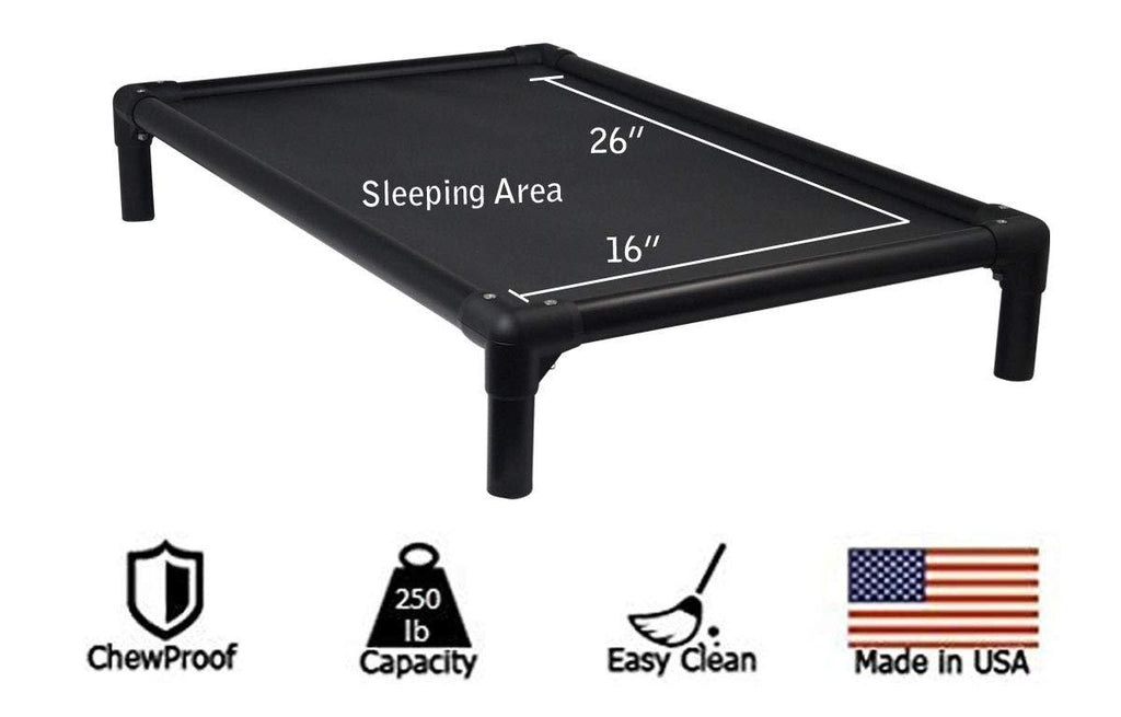 Kuranda Dog Bed - Chewproof - All Anodized Aluminum (Midnight Black) - Indoor/Outdoor- Elevated - Easy to Clean - Water Proof Fabric Coating - Ballistic Nylon Fabric