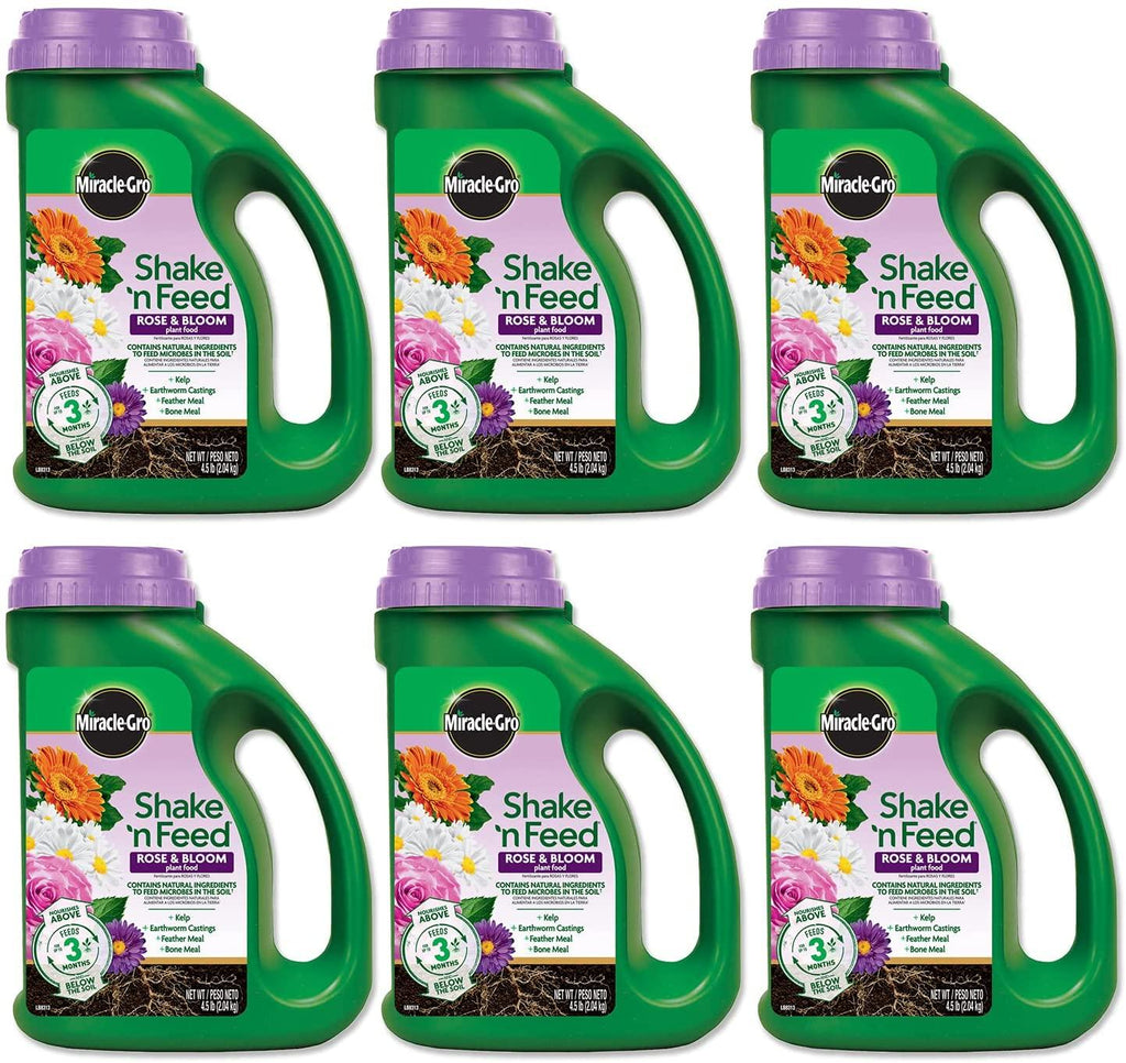 miracle-gro shake 'n feed rose &amp; bloom plant food, plant fertilizer, 4.5 lbs. (6-pack)