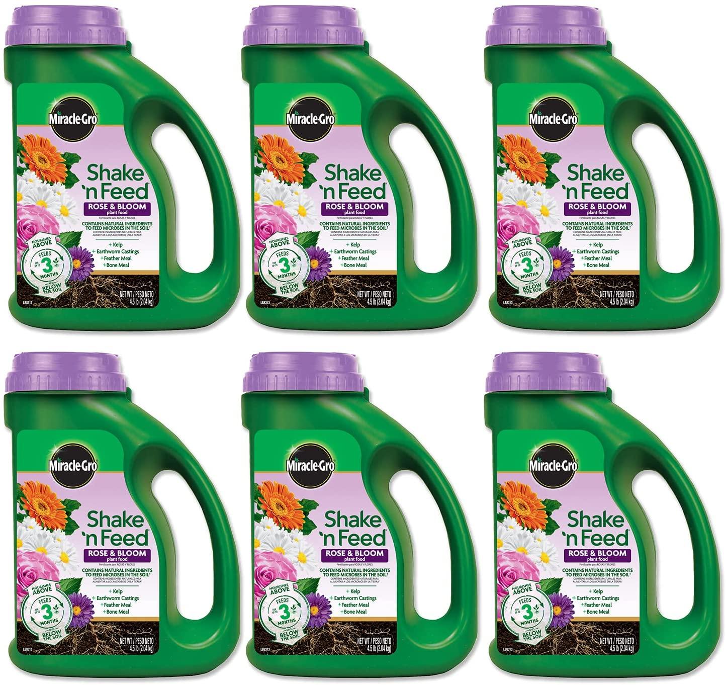 miracle-gro shake 'n feed rose &amp; bloom plant food, plant fertilizer, 4.5 lbs. (6-pack)
