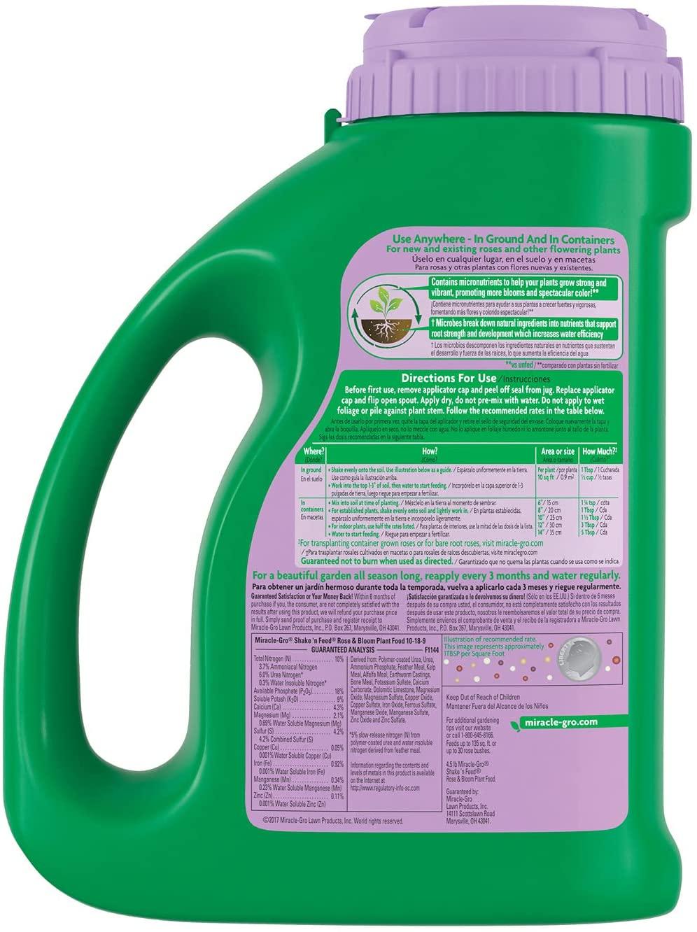 miracle-gro shake 'n feed rose &amp; bloom plant food, plant fertilizer, 4.5 lbs. (6-pack)
