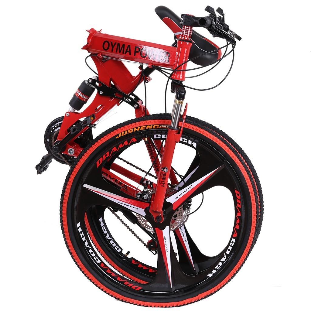 Sokhug Folding Mountain Bike for Men Women, 26 In. 21 Speed Carbon Steel MTB for Adults, Full Suspension Disc Brake Outdoor Bikes ,Red