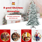 Costway 7Ft Premium Hinged Snow Flocked Slim Artificial Christmas Fir Tree w/ Pine Cones