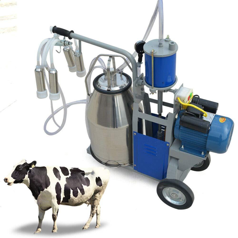 tfcfl electric milking machine, 25l 1440 rpm milking machine piston vacuum pump milking pump,milking equipment with stainless steel bucket single cow milking machine (style1)
