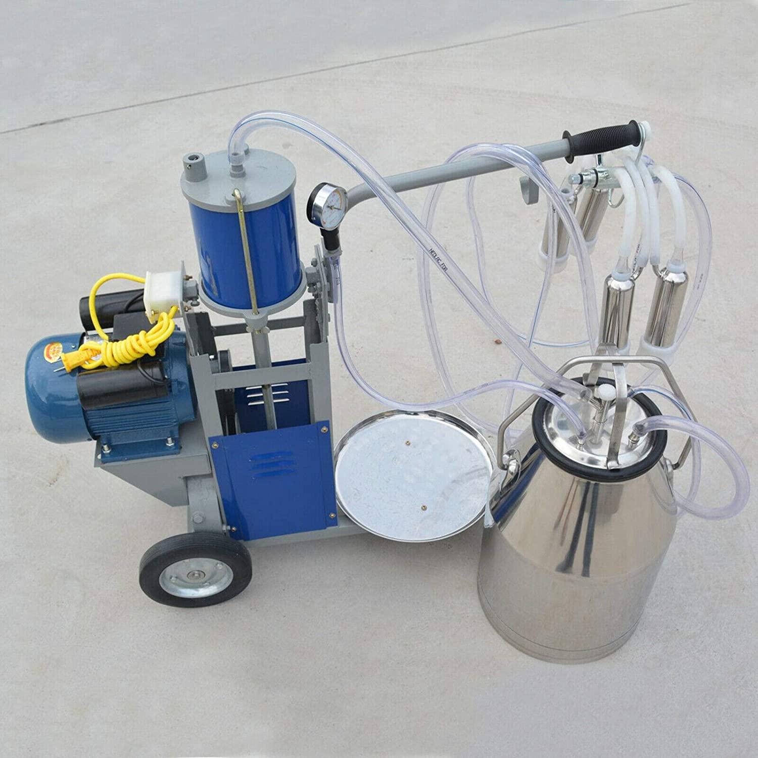 tbvechi milking machine, 25l electric milking machine piston vacuum pump milking pump with bucket, stainless steel cow milking machine milking equipment milker machine