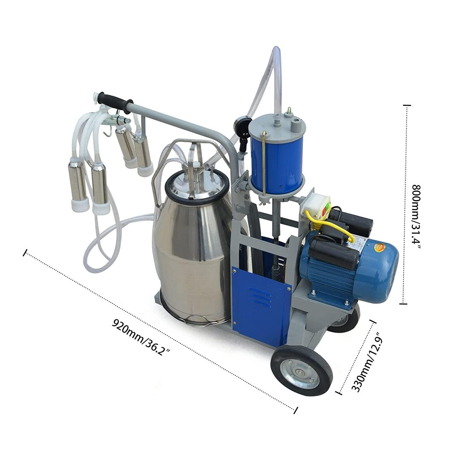 tfcfl electric milking machine, 25l 1440 rpm milking machine piston vacuum pump milking pump,milking equipment with stainless steel bucket single cow milking machine (style1)