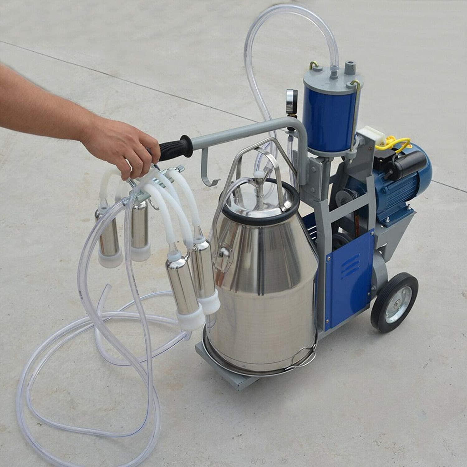 tfcfl electric milking machine, 25l 1440 rpm milking machine piston vacuum pump milking pump,milking equipment with stainless steel bucket single cow milking machine (style1)