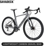 SAVADECK Carbon Gravel Road Bike, R3000 700C Carbon Fiber Bicycle with  SORA 18 Speeds Disc Brake Road Bike 40C CST Tires
