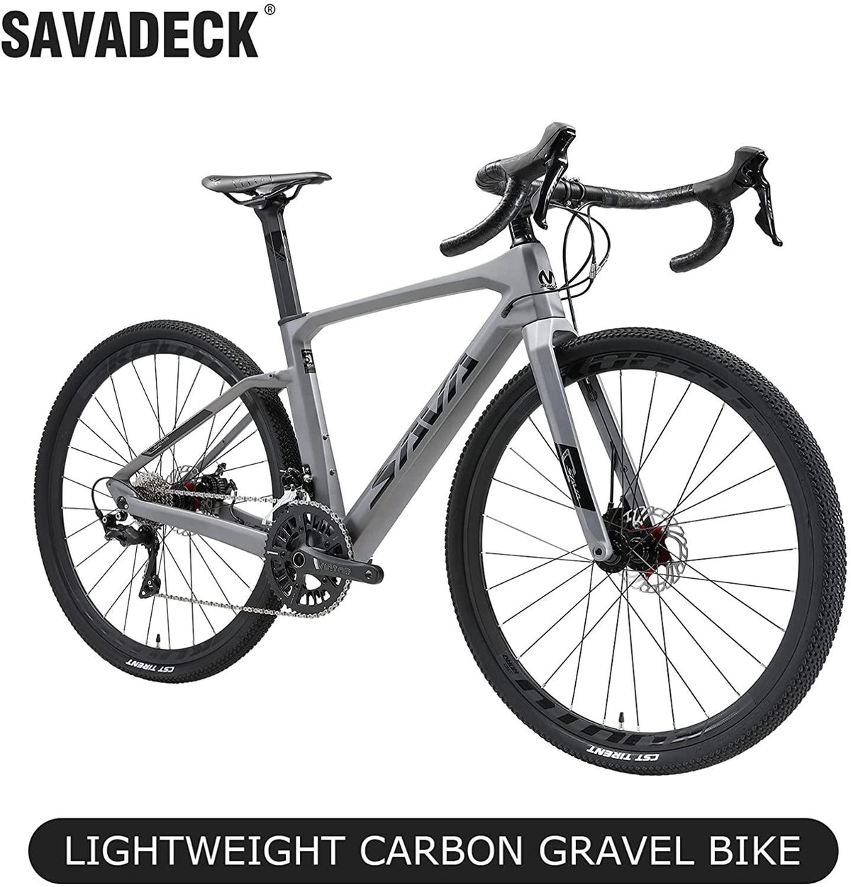 SAVADECK Carbon Gravel Road Bike, R3000 700C Carbon Fiber Bicycle with  SORA 18 Speeds Disc Brake Road Bike 40C CST Tires