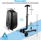 Scooter Suitcase for Adult/Kids Over 6, 50L Luggage Scooter Luggage Aluminum Scooter Travel Ride On Luggage Foldable Trolley Case For Airport, School, Business Trip-Black