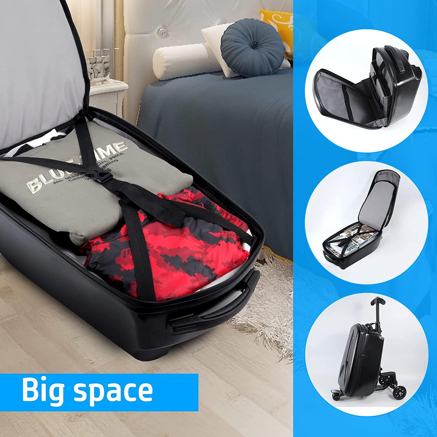 Scooter Suitcase for Adult/Kids Over 6, 50L Luggage Scooter Luggage Aluminum Scooter Travel Ride On Luggage Foldable Trolley Case For Airport, School, Business Trip-Black