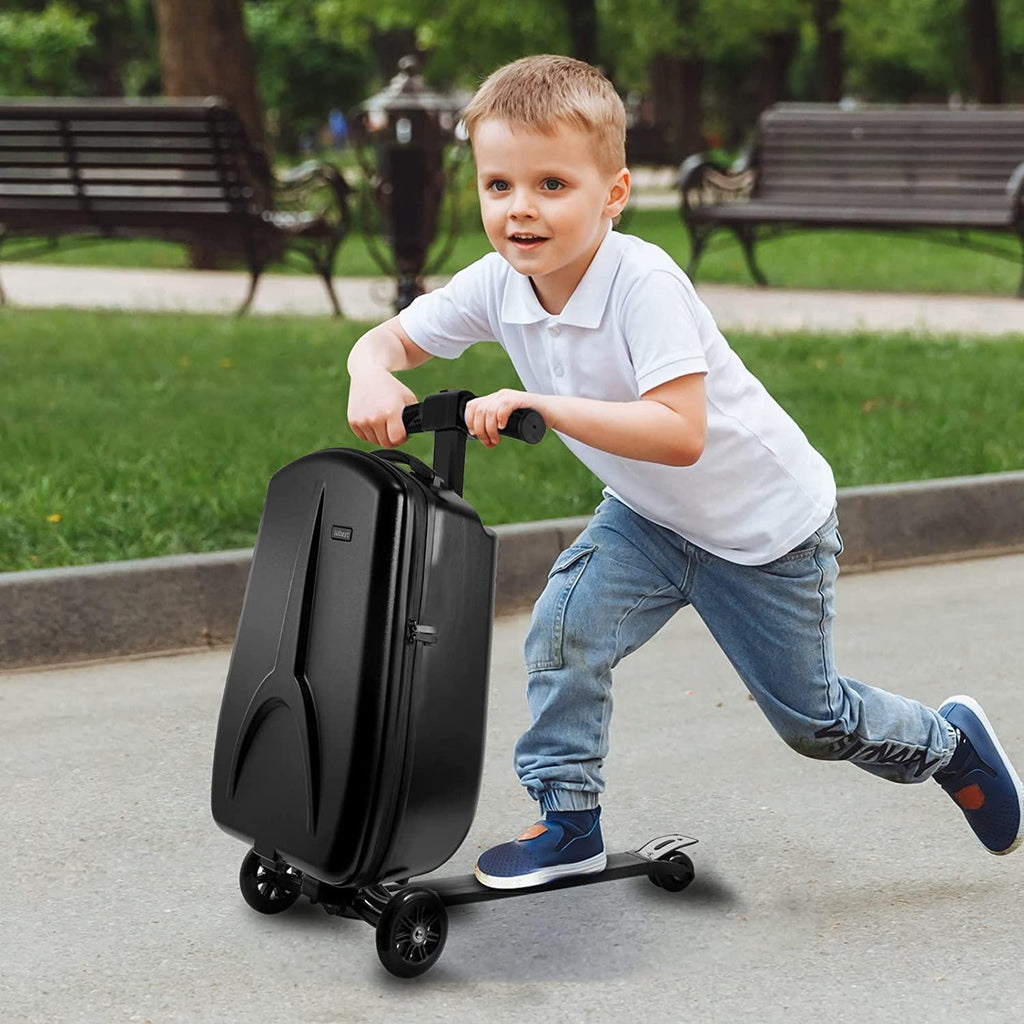 Scooter Suitcase for Adult/Kids Over 6, 50L Luggage Scooter Luggage Aluminum Scooter Travel Ride On Luggage Foldable Trolley Case For Airport, School, Business Trip-Black