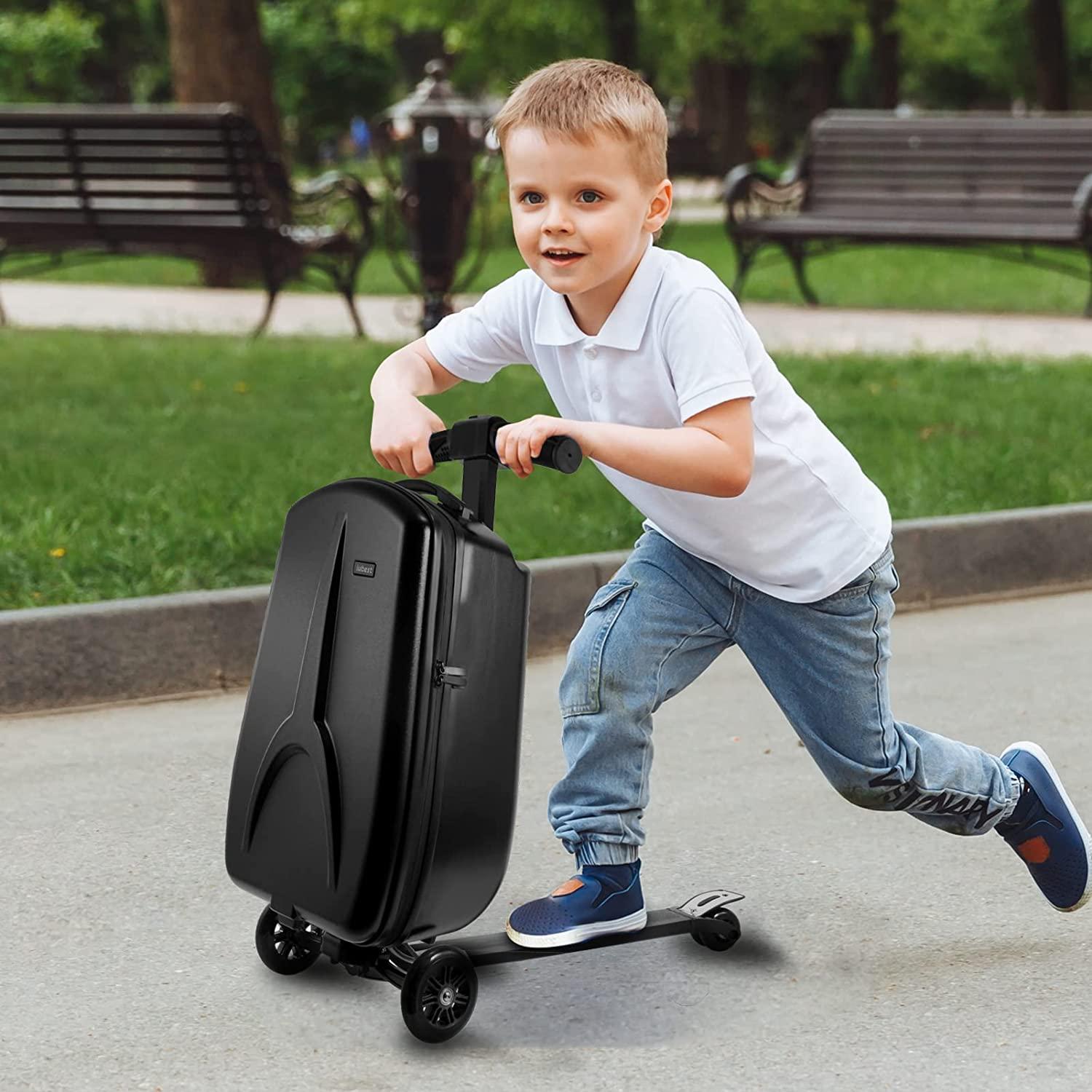 Scooter Suitcase for Adult/Kids Over 6, 50L Luggage Scooter Luggage Aluminum Scooter Travel Ride On Luggage Foldable Trolley Case For Airport, School, Business Trip-Black