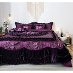 Midnight Bloom Floral Ruffle Faux Satin Comforter Set by Tache Home Fashion