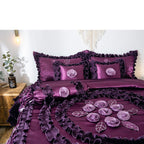 Midnight Bloom Floral Ruffle Faux Satin Comforter Set by Tache Home Fashion