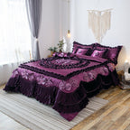 Midnight Bloom Floral Ruffle Faux Satin Comforter Set by Tache Home Fashion