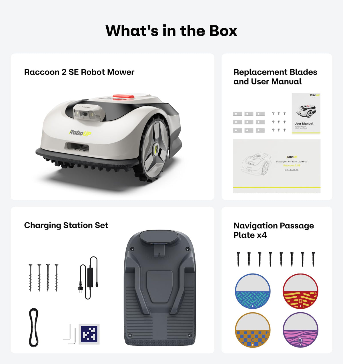Raccoon 2 SE Robot Lawn Mower, Wire-Robotic Lawn Mower Without RTK for Max. 0.15 Acre Lawn Area, 1.18"–3.15” Cutting Height, with AI Obstacle Avoidance, 5Ah Fast-Charging Battery for Small Lawns