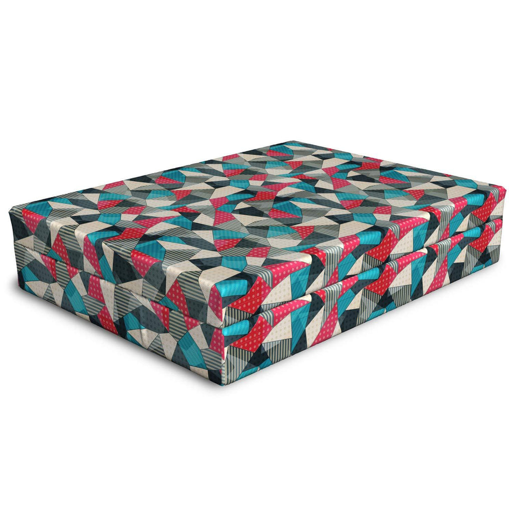 Lunarable Geometric Dog Bed, Fractal Geometry Inspired Traditional Composition of Abstract Elements in Repeat, Dog Pillow with High Resilience Visco Foam for Pets, 32" x 24" x 6", Multicolor