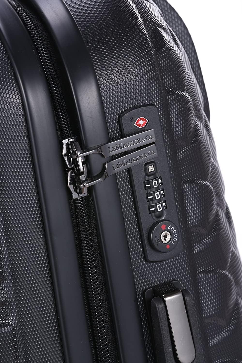 Le Maurice &amp; Co Carry On Luggage Bag - 20-Inch Hardshell Lightweight Rolling Suitcase, Parisian  Spinner Hardside Road Runner Travel with 8 Wheels TSA Lock (Mystic Black) Mystic Black