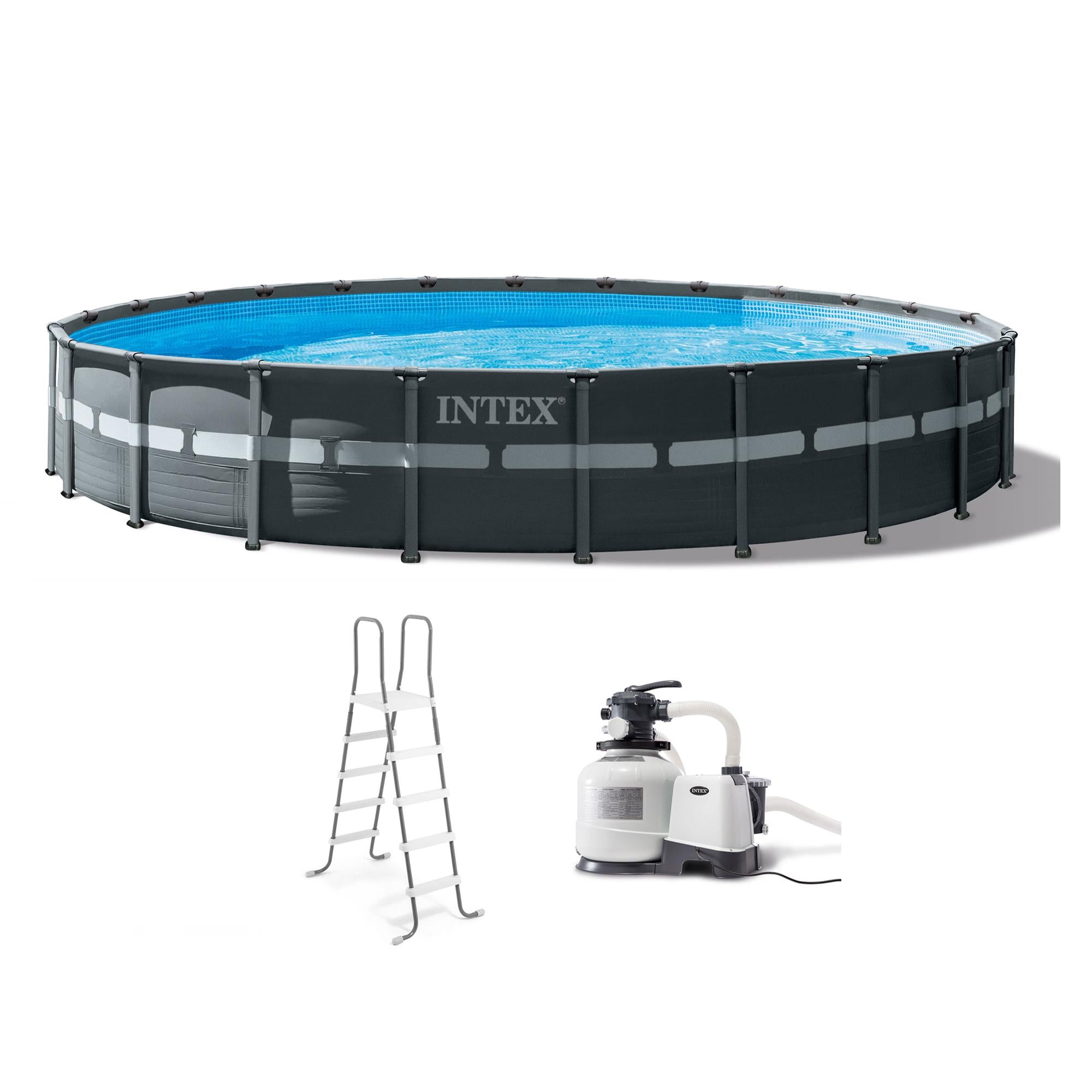 26339EH Ultra XTR 24 Ft Diameter x 52 In Tall Outdoor Above Ground Frame Swimming Pool Set w/ Sand Filter Pump, Ladder,