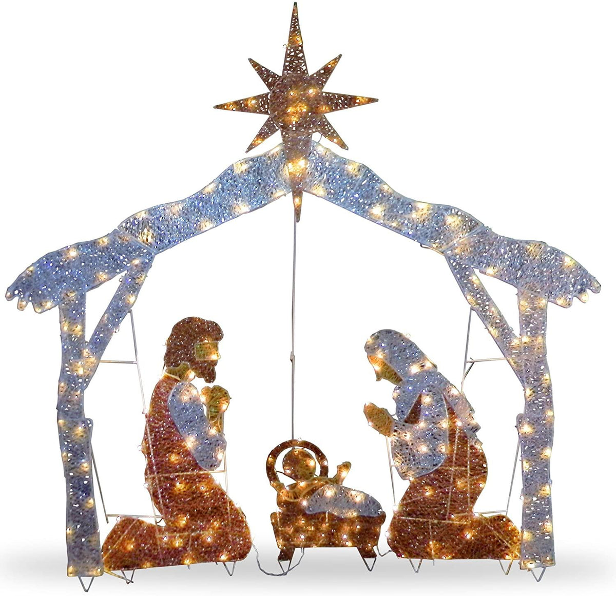 National Tree Company lit Artificial Christmas Décor Includes Pre-Strung Mini White Lights and Ground Stakes Crystal Holy Family Nativity-6 ft, 72-Inch, Multicolor