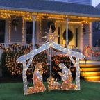 National Tree Company lit Artificial Christmas Décor Includes Pre-Strung Mini White Lights and Ground Stakes Crystal Holy Family Nativity-6 ft, 72-Inch, Multicolor