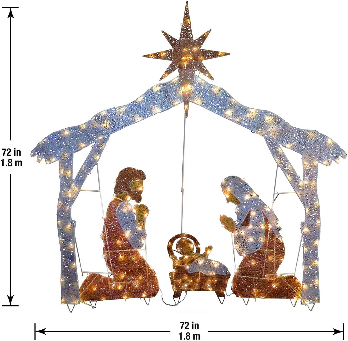 National Tree Company lit Artificial Christmas Décor Includes Pre-Strung Mini White Lights and Ground Stakes Crystal Holy Family Nativity-6 ft, 72-Inch, Multicolor