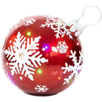 Fraser Hill Farm Indoor/Outdoor Oversized Christmas Decor w/ Long-Lasting LED Lights, 18-In. Jeweled Ball Ornament w/Snowflake  in Red