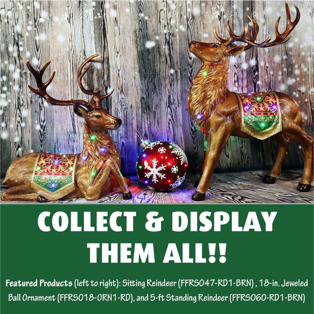 Fraser Hill Farm Indoor/Outdoor Oversized Christmas Decor w/ Long-Lasting LED Lights, 18-In. Jeweled Ball Ornament w/Snowflake  in Red
