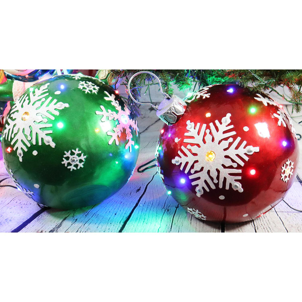 Fraser Hill Farm Indoor/Outdoor Oversized Christmas Decor w/ Long-Lasting LED Lights, 18-In. Jeweled Ball Ornament w/Snowflake  in Red