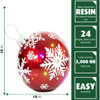 Fraser Hill Farm Indoor/Outdoor Oversized Christmas Decor w/ Long-Lasting LED Lights, 18-In. Jeweled Ball Ornament w/Snowflake  in Red