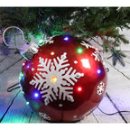 Fraser Hill Farm Indoor/Outdoor Oversized Christmas Decor w/ Long-Lasting LED Lights, 18-In. Jeweled Ball Ornament w/Snowflake  in Red