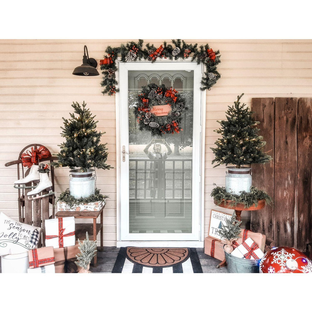 Fraser Hill Farm Indoor/Outdoor Oversized Christmas Decor w/ Long-Lasting LED Lights, 18-In. Jeweled Ball Ornament w/Snowflake  in Red