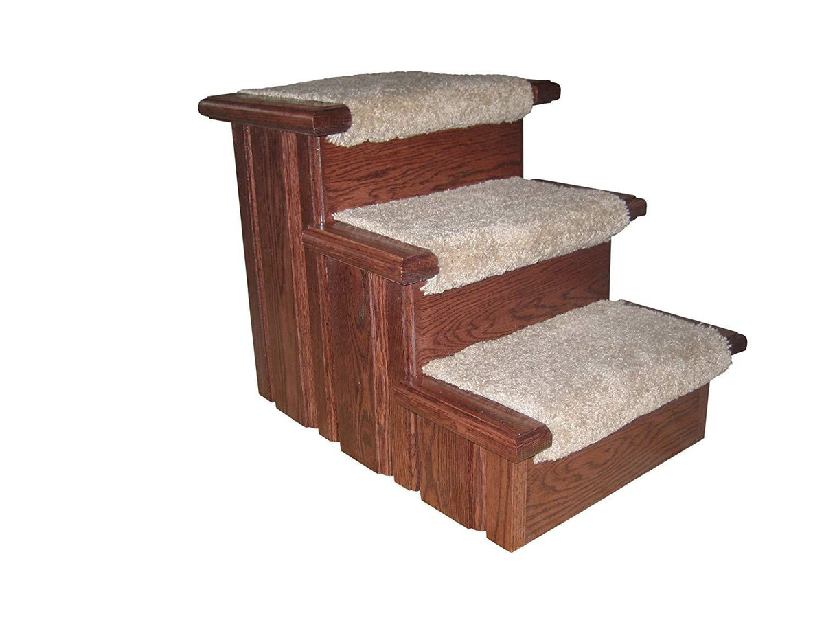 Premier Pet Steps Tall Raised Panel Dog Steps, Carpeted Tread with a Rich Cherry Stain, 17-Inch